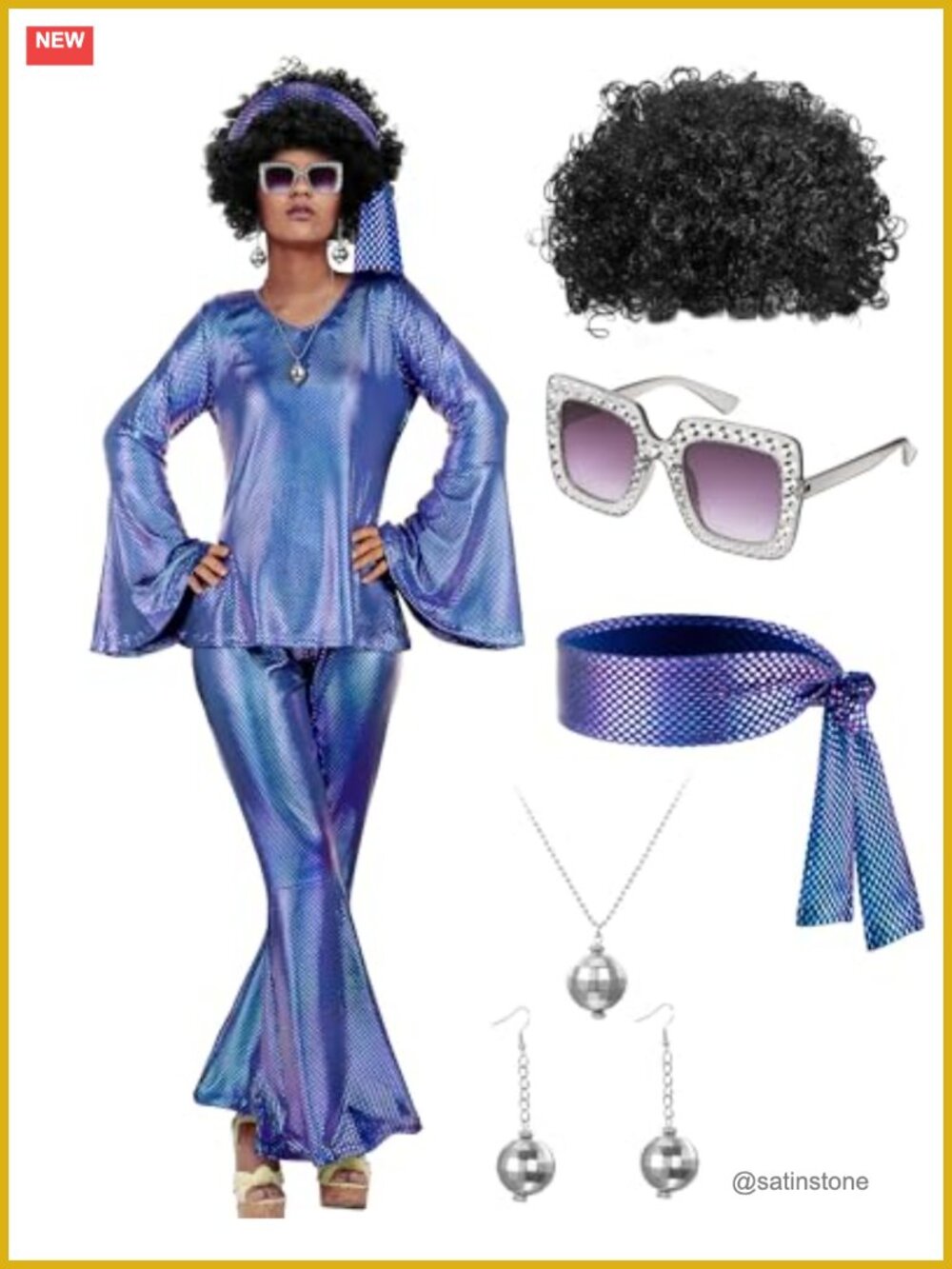 70s Disco Outfit Women Sequin Sparkly Costume with Wig Glasses Jewelry
